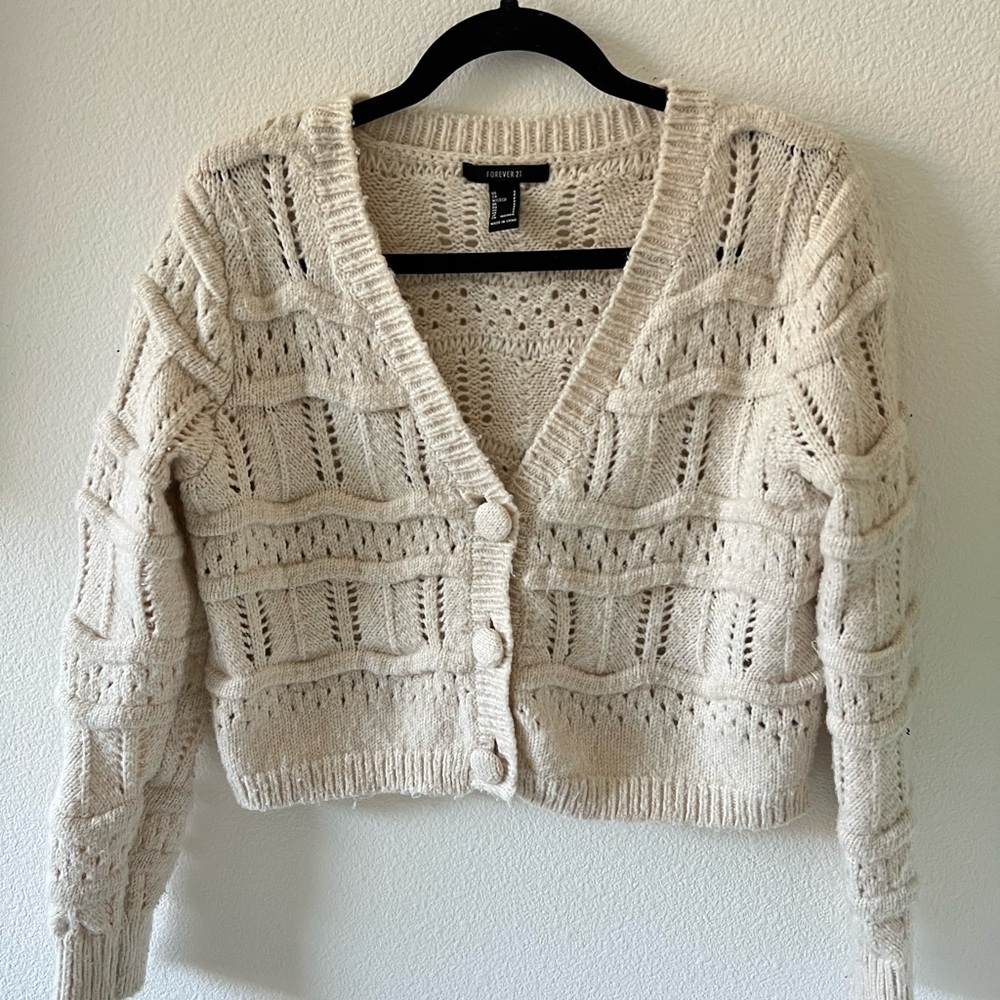 Forever 21 Fluffy Cream Cropped Cardigan